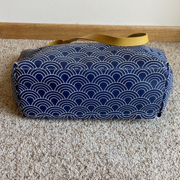 Jonathan Adler Modern Mod Blue White Semi Circle Pattern Canvas Tote Purse Bag - Picture 6 of 14